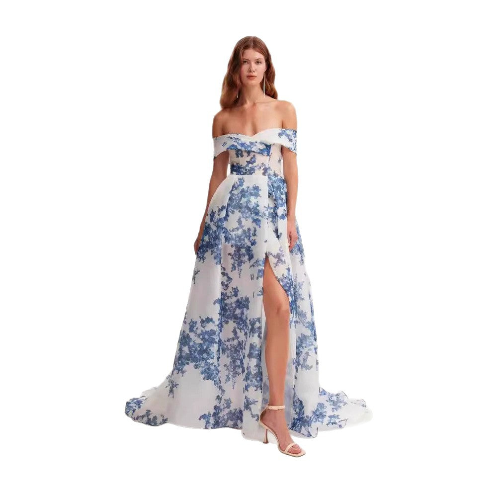 Damen Maxikleid Chiffon Blumenmuster Eveloria