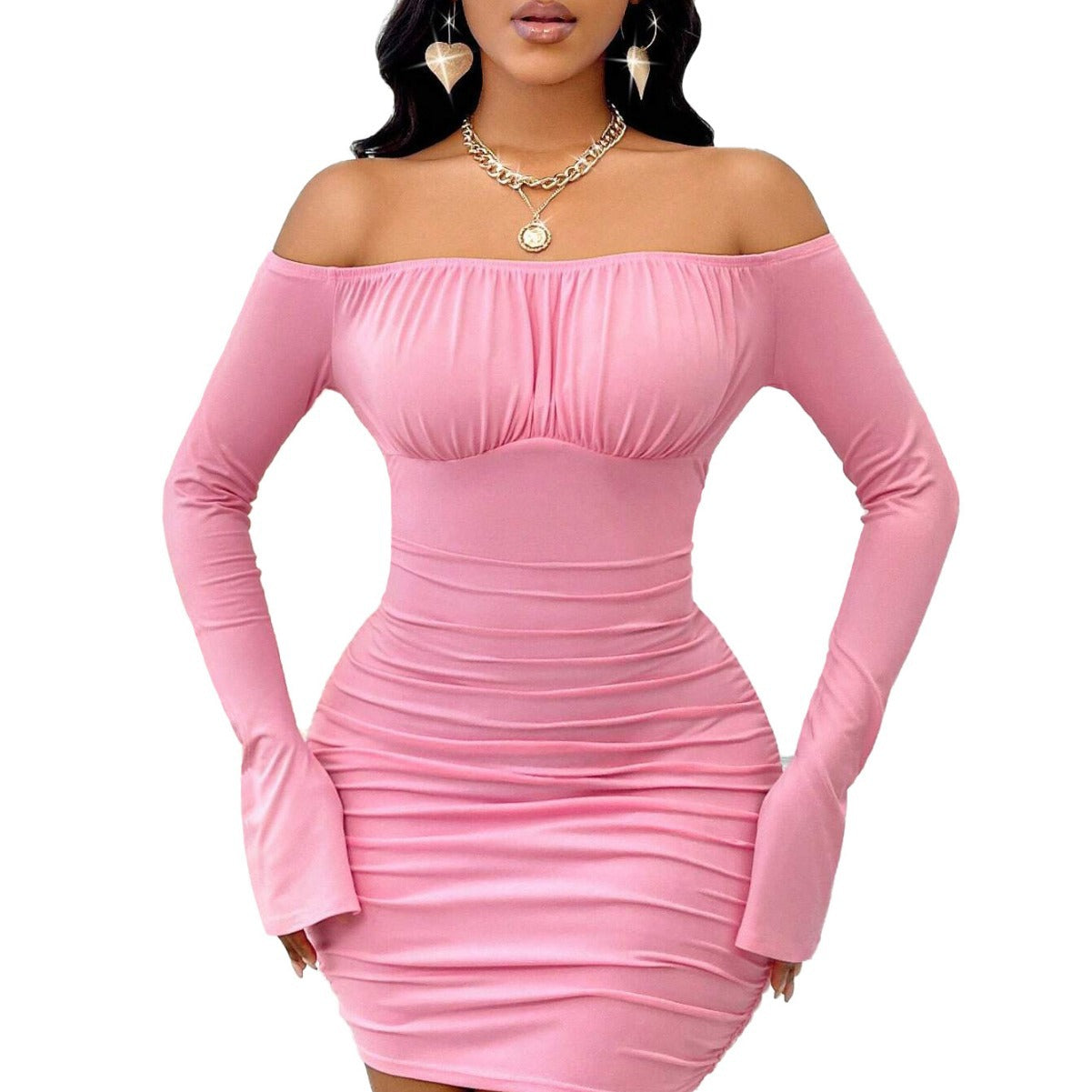 Damen Minikleid Off-Shoulder Rüschendetails Figurformend