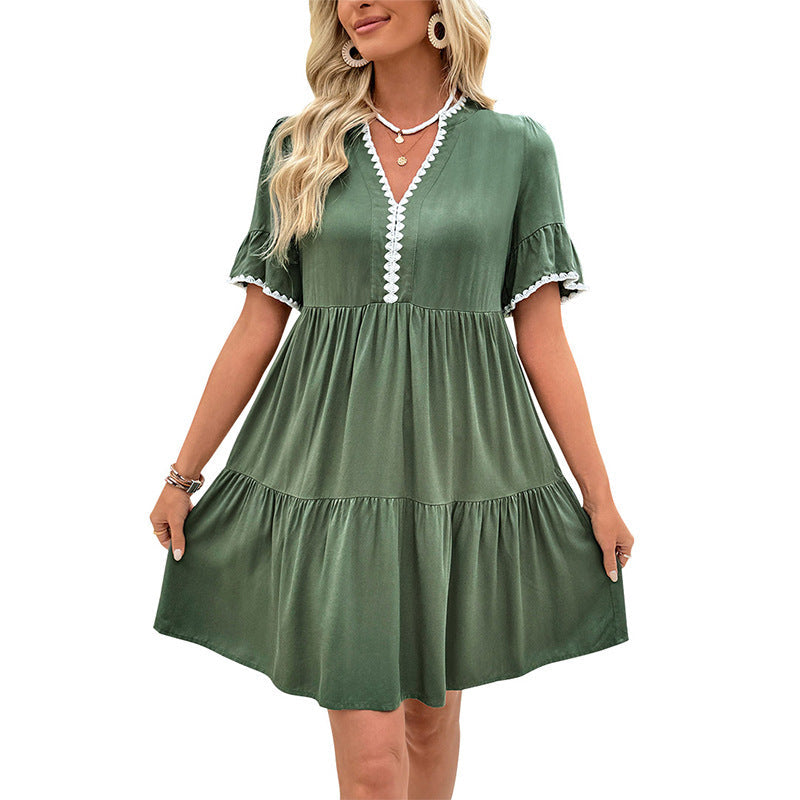Damen Sommerkleid Luftig Rüschen Details Pastell