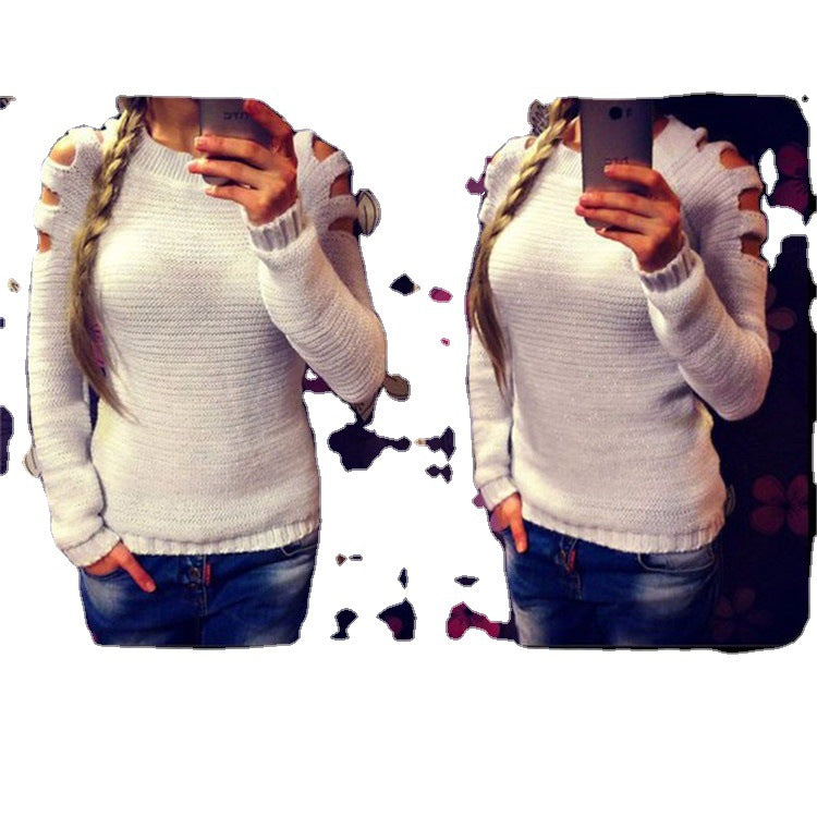 Damen Strickpullover Offene Schulter Glitzernd Eveloria