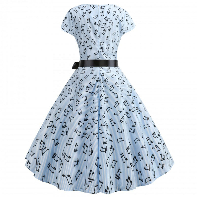 Damen Rockabilly Kleid Notenprint Eveloria