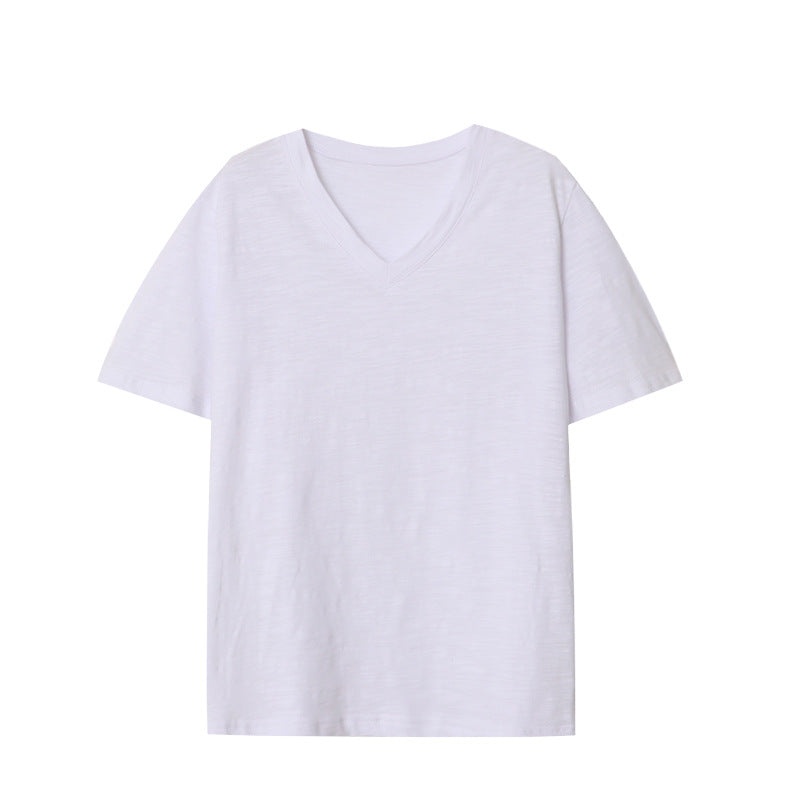 Damen T-Shirt V-Ausschnitt Weiches Material Beige