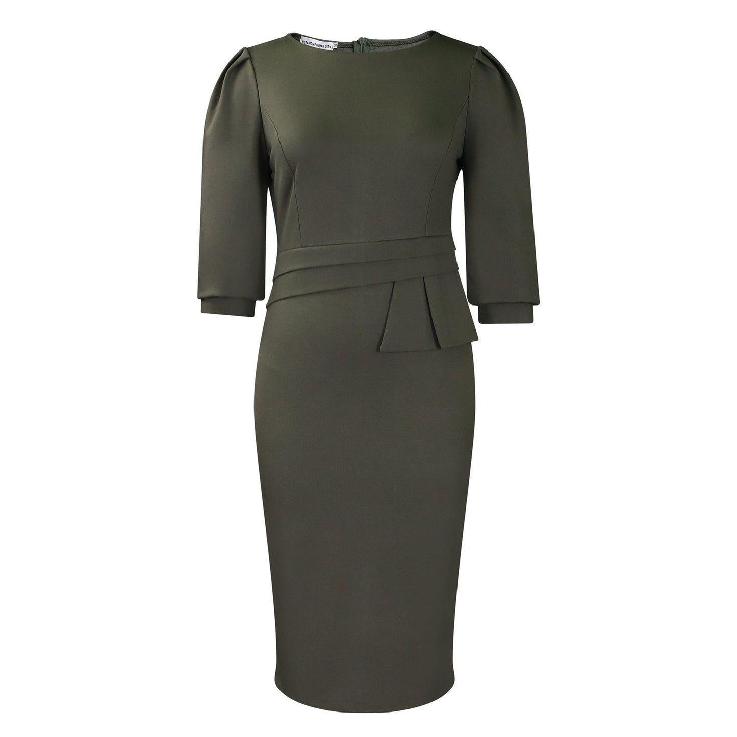 Damen Etuikleid Voluminöse Puffärmel Elegante Drapierung