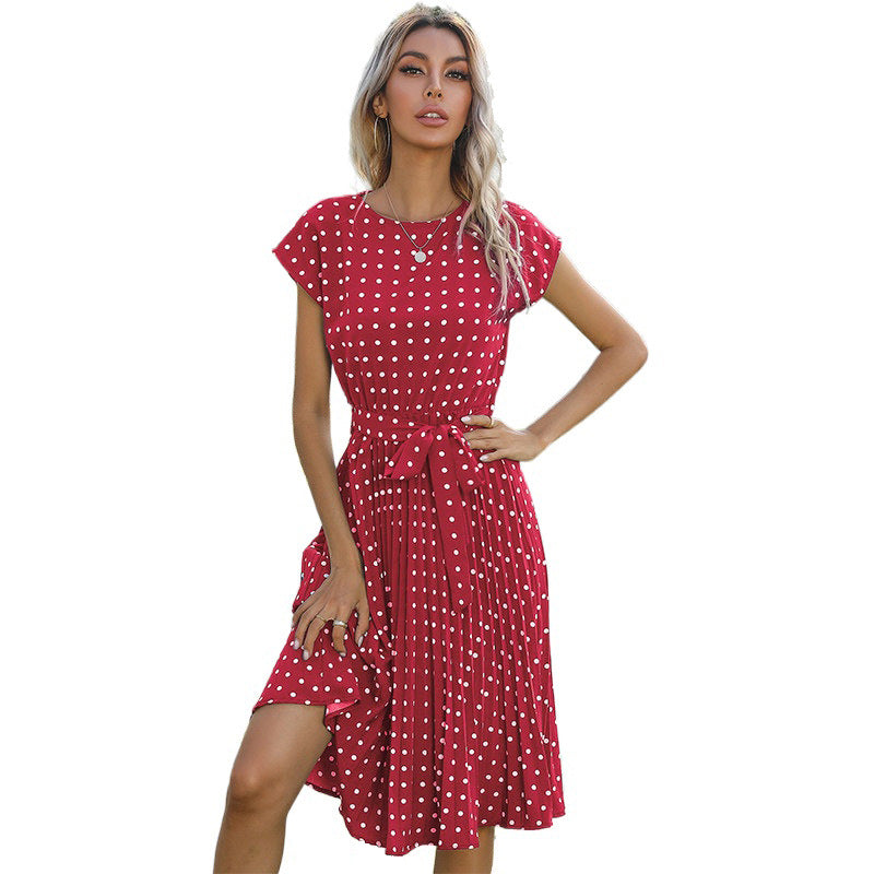 Damen Midi-Kleid Taillierbarer Gürtel Punkte