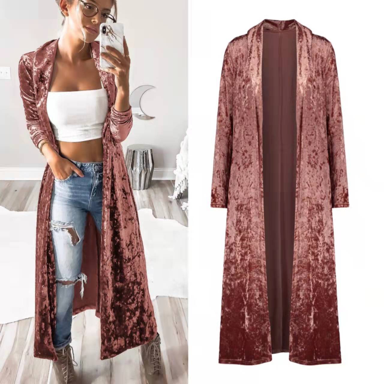 Damen Samt-Cardigan Offene Front Lässiger Schnitt Eveloria