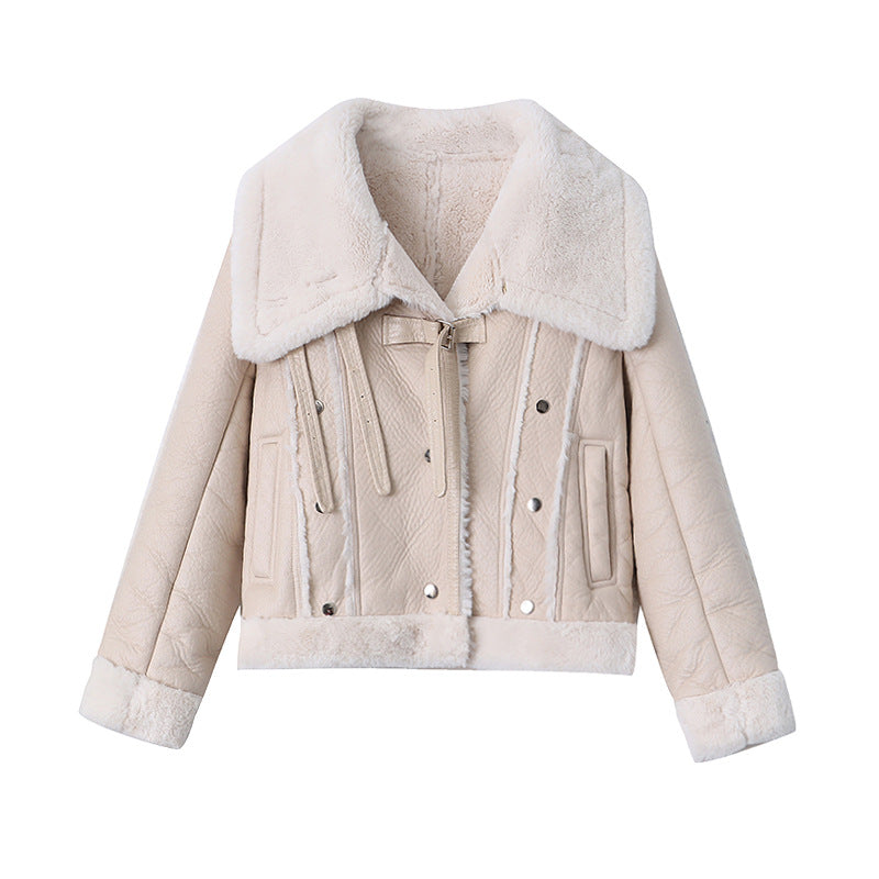 Damen Lammfelljacke Lederaußenschicht Eveloria