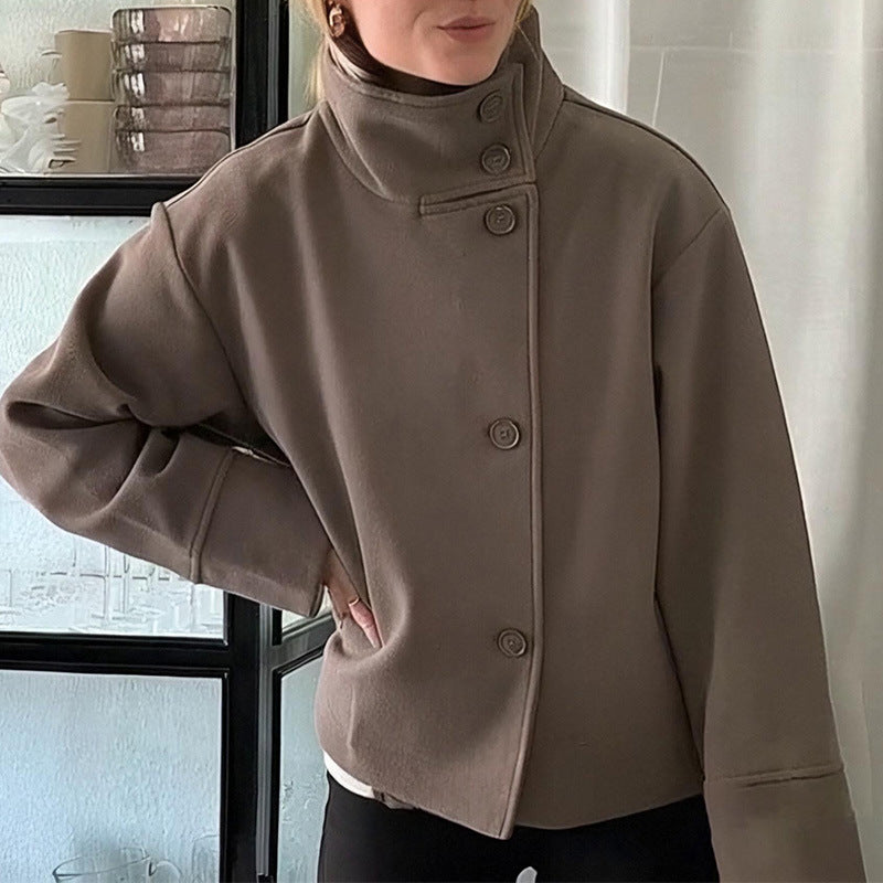 Damen Oversized Jacke Hochschließend Knopfdetails Eveloria
