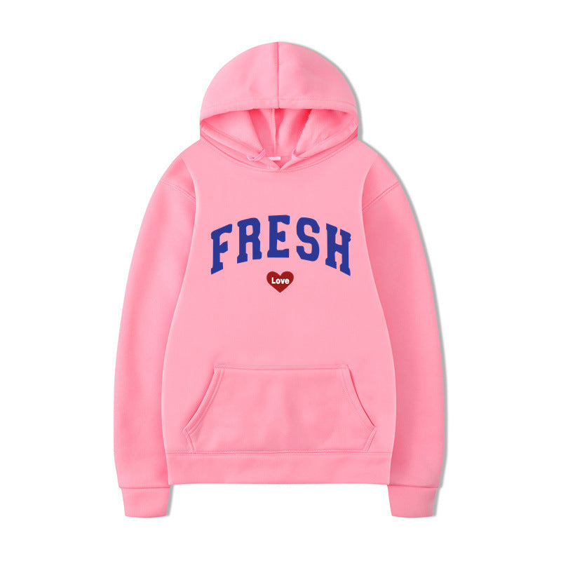 Damen Kapuzenpullover Weiches Fleece Verspielter Schriftzug Grau