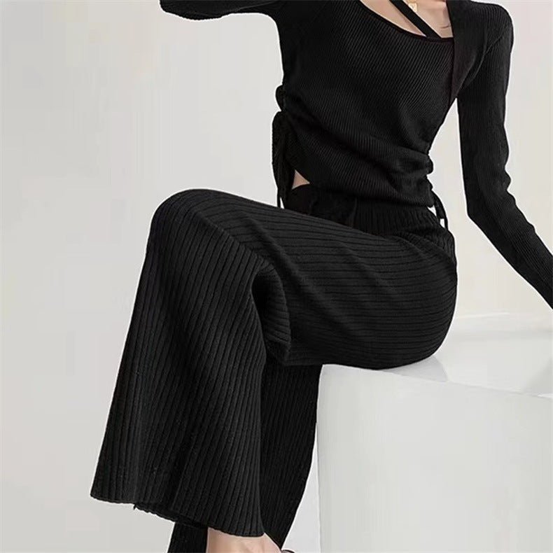 Damen Wickelpullover Rippdesign V-Ausschnitt Eveloria