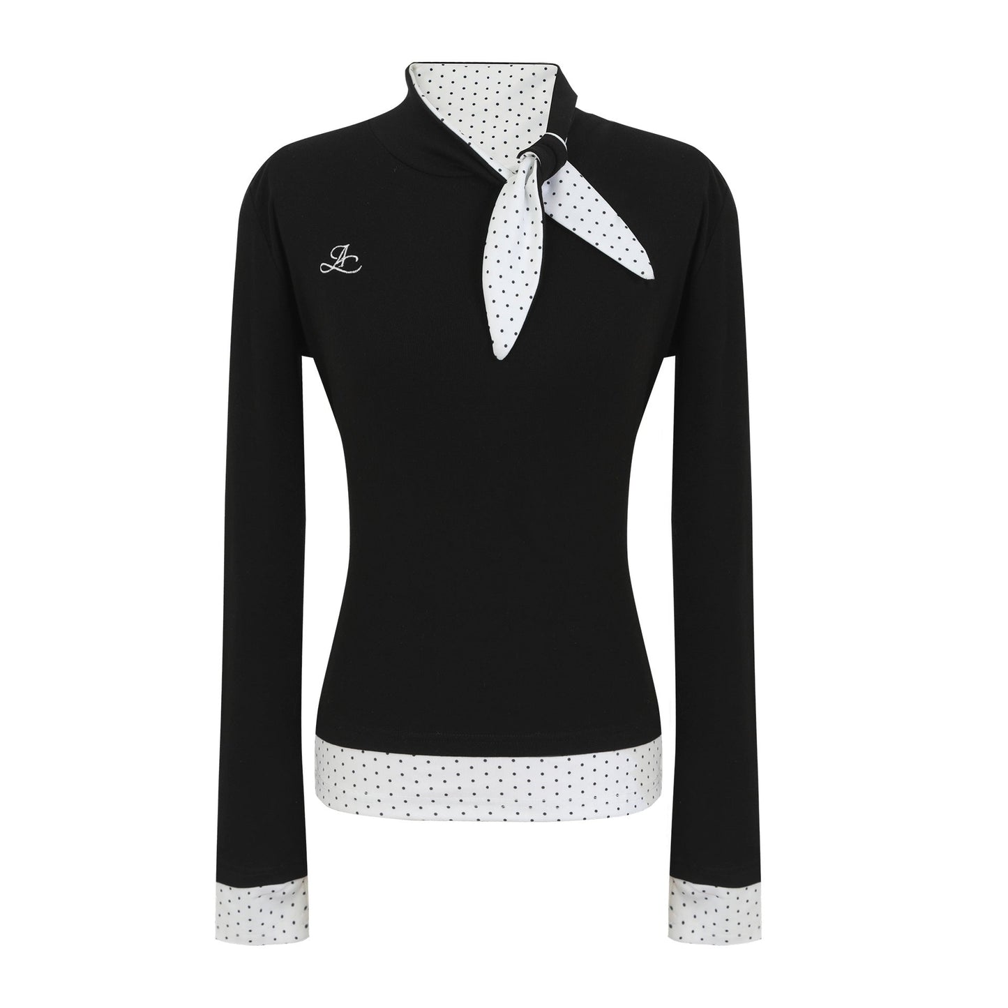 Damen Langarmshirt Gemustert Elegant Kragen Weiß