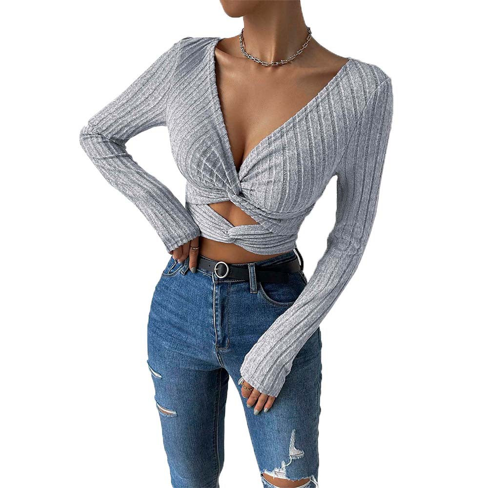 Damen Oberteil Cropped Twist-Design Länge Mit Ärmeln Eveloria