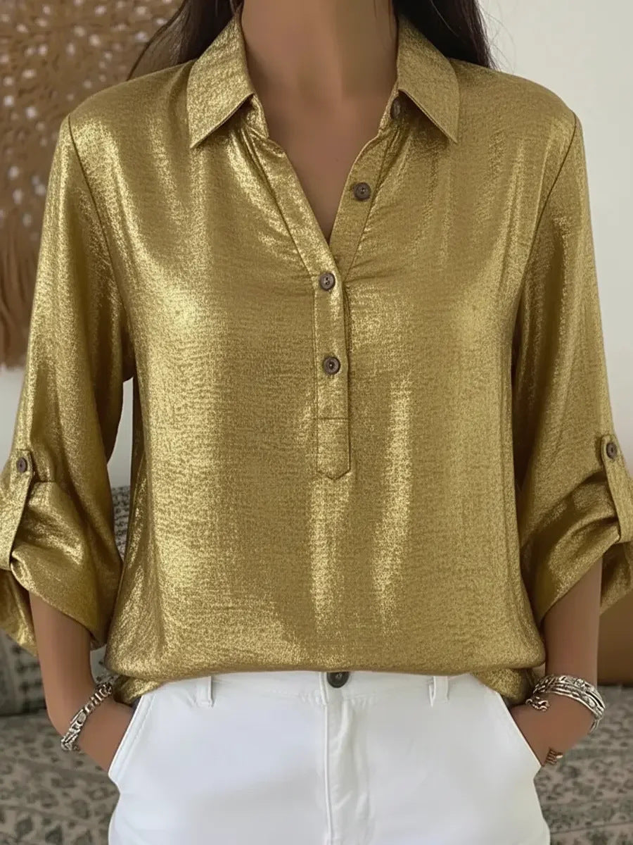 Damen Hemd Kurzarm Elegant Glitzer Effekt Eveloria