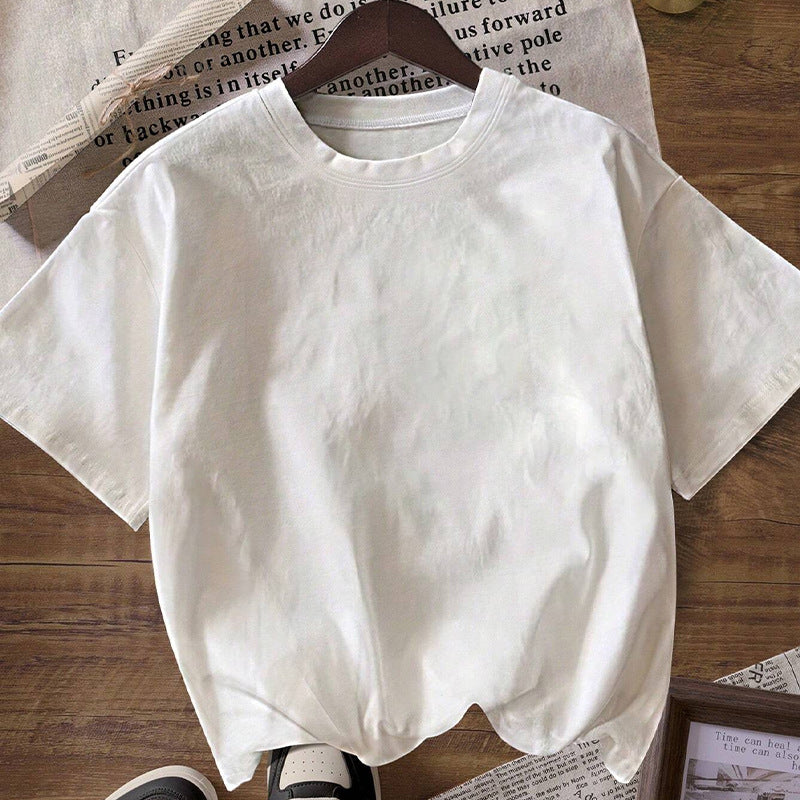 Damen Oversized T-Shirt Baumwolle Rundhalsausschnitt Weiß Eveloria