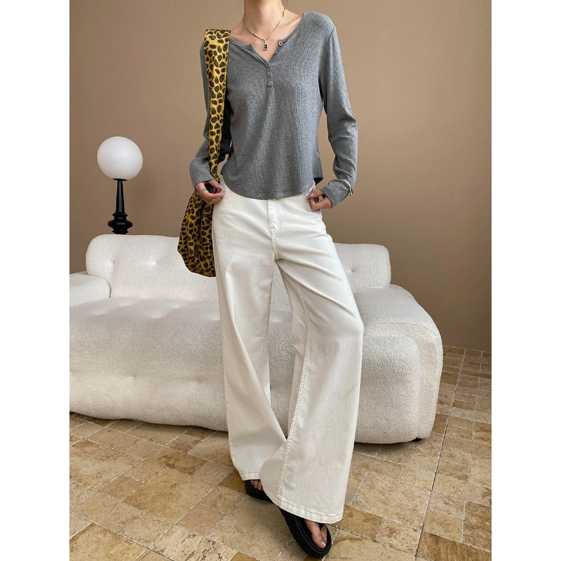 Damen Langarmshirt Rippmaterial Weich Eveloria