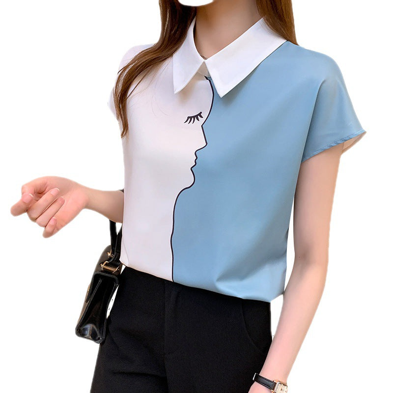 Damen Bluse Kurzärmelig Gesichtsmotiv Eveloria