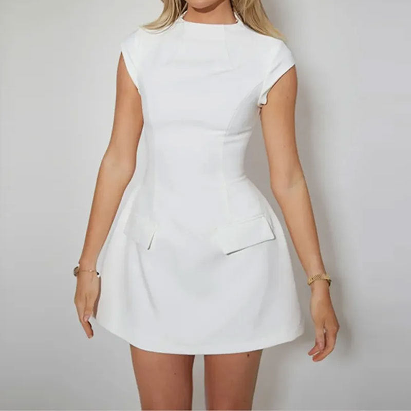 Damen Minikleid Figurbetont mit Taschen und hoher Taille