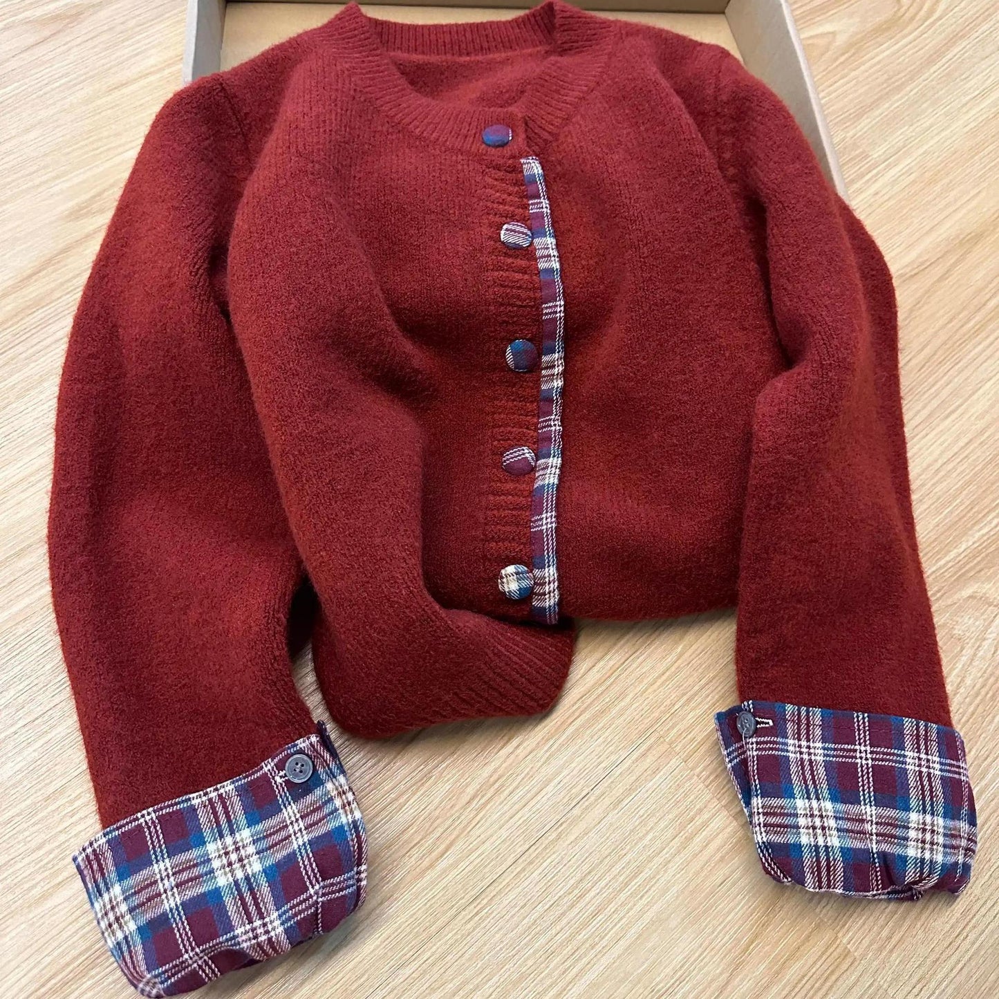 Damen Strickjacke Karomuster Kuschelig Eveloria