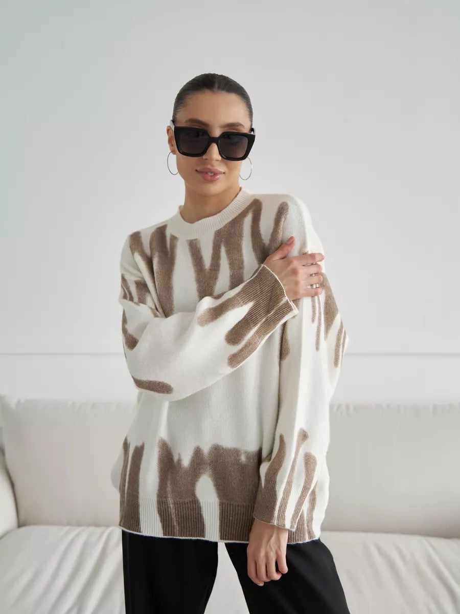 Damen Strickpullover mit Muster Grau