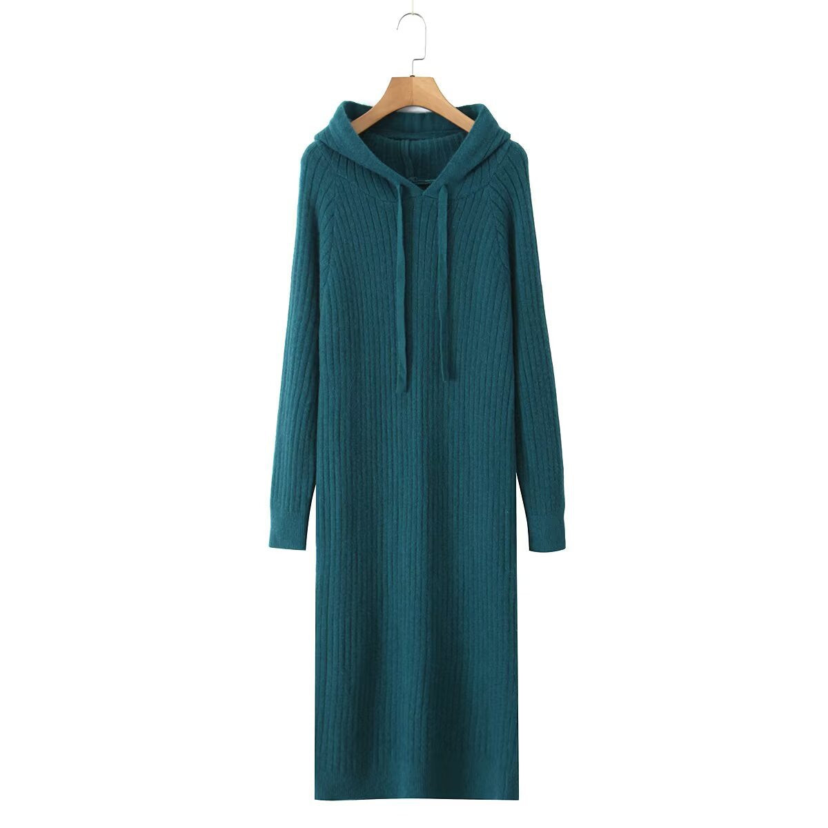 Damen Strickhoodiekleid Kapuze Rippenmuster Eveloria