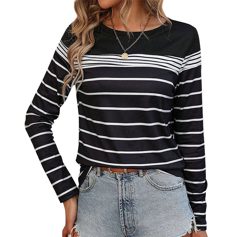Damen Langarmshirt Maritimes Streifenmuster Lässiger Schnitt Blau
