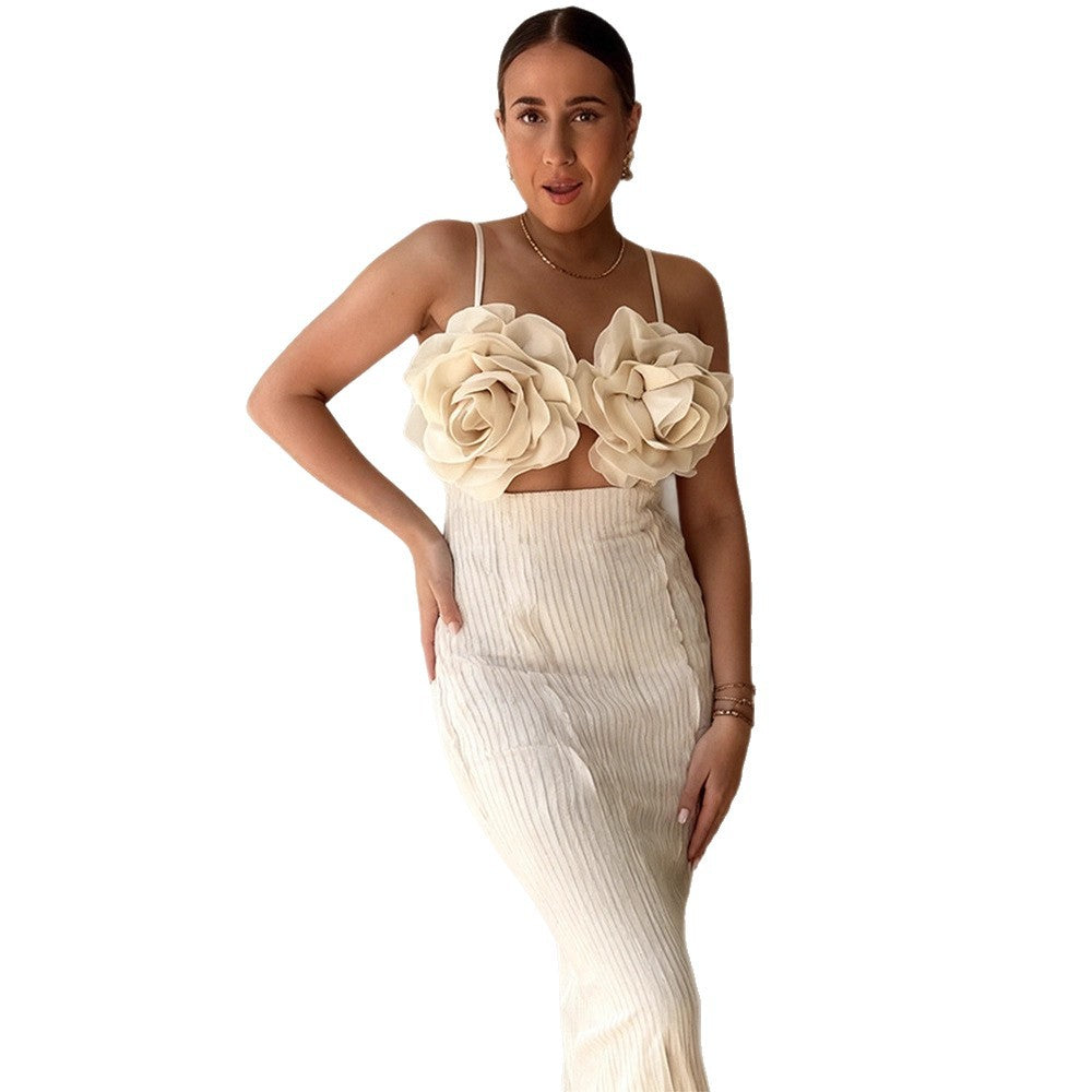 Damen Crop- Florale 3D-Blüten Applikationen Eleganter Schnitt