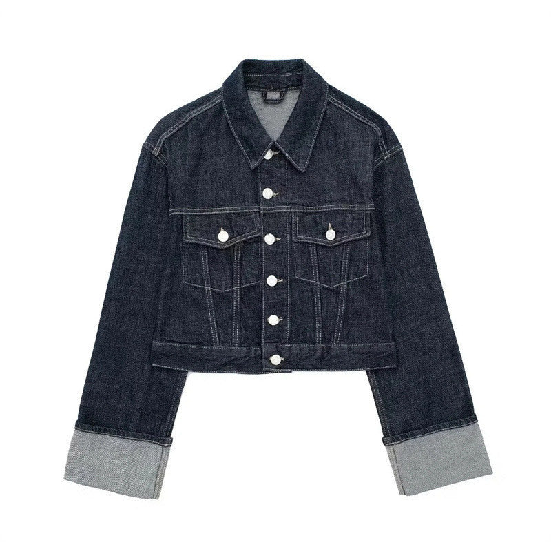 Damen Weite Denimhosen Umschlag-Saum Blau Eveloria