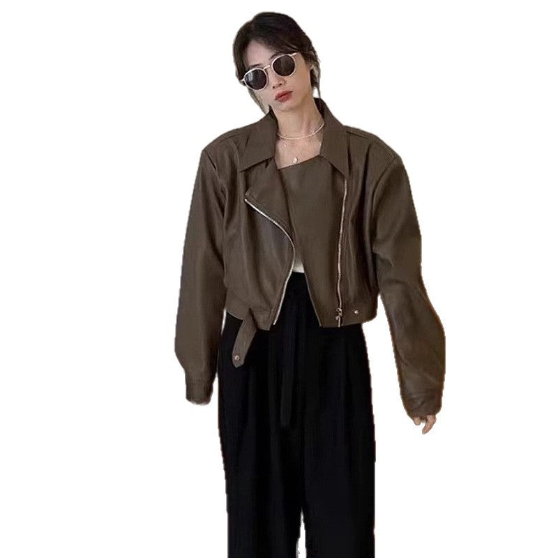 Damen Lederjacke Biker-Style Asymmetrischer Reißverschluss