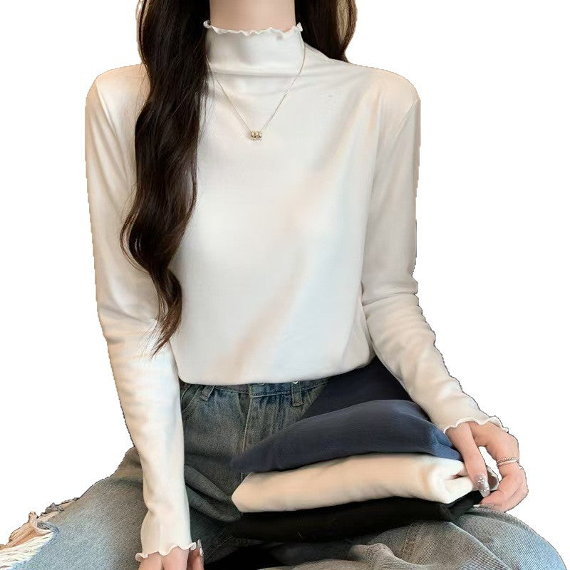 Damen Langarmshirt Stehkragen Rüschen Eveloria