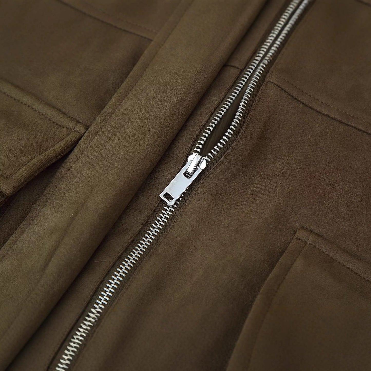 Damen Utility-Jacke Doppelbrusttaschen Reißverschluss Eveloria
