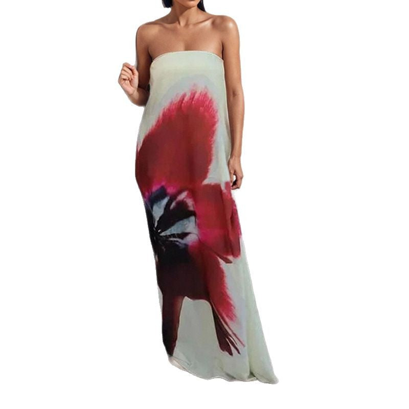 Damen Maxikleid Schulterfrei Floralmuster