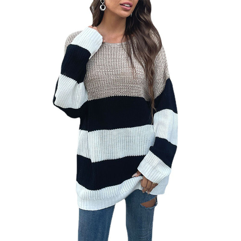Damen Oversized-Pullover Gestreift Weit Eveloria