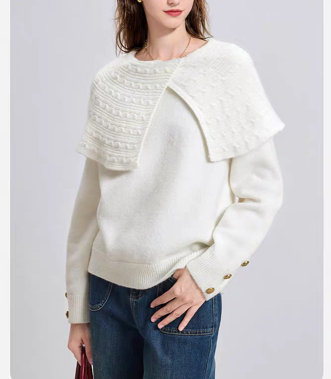 Damen Pullover Waldgrün Strukturiertem Kragen Eveloria