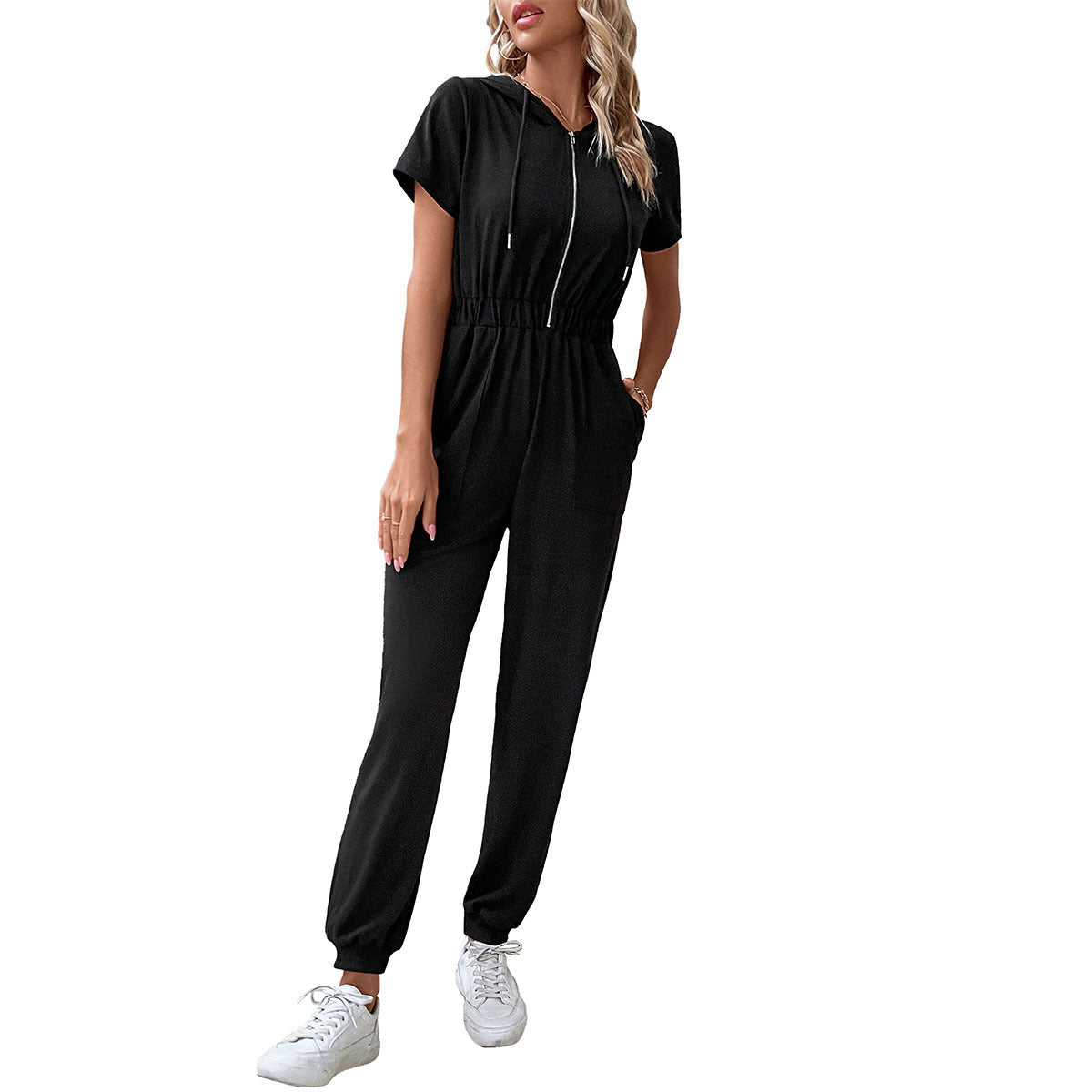Damen Kapuzen-Jumpsuit mit Taschen Elastisch Eveloria