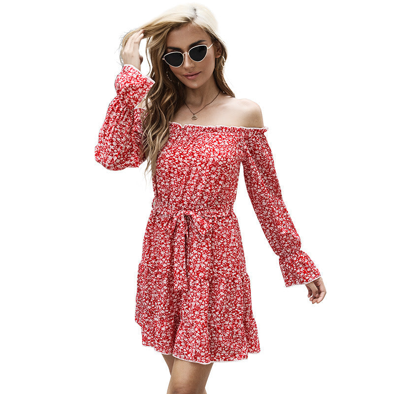 Damen Sommerkleid Rüschendetails Elastischer Gürtel Eveloria