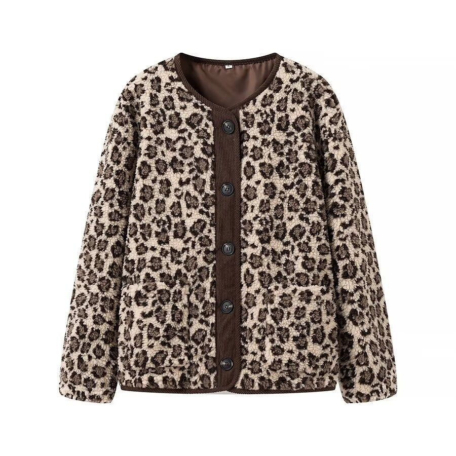Damen Plüschjacke Leo-Muster Eveloria