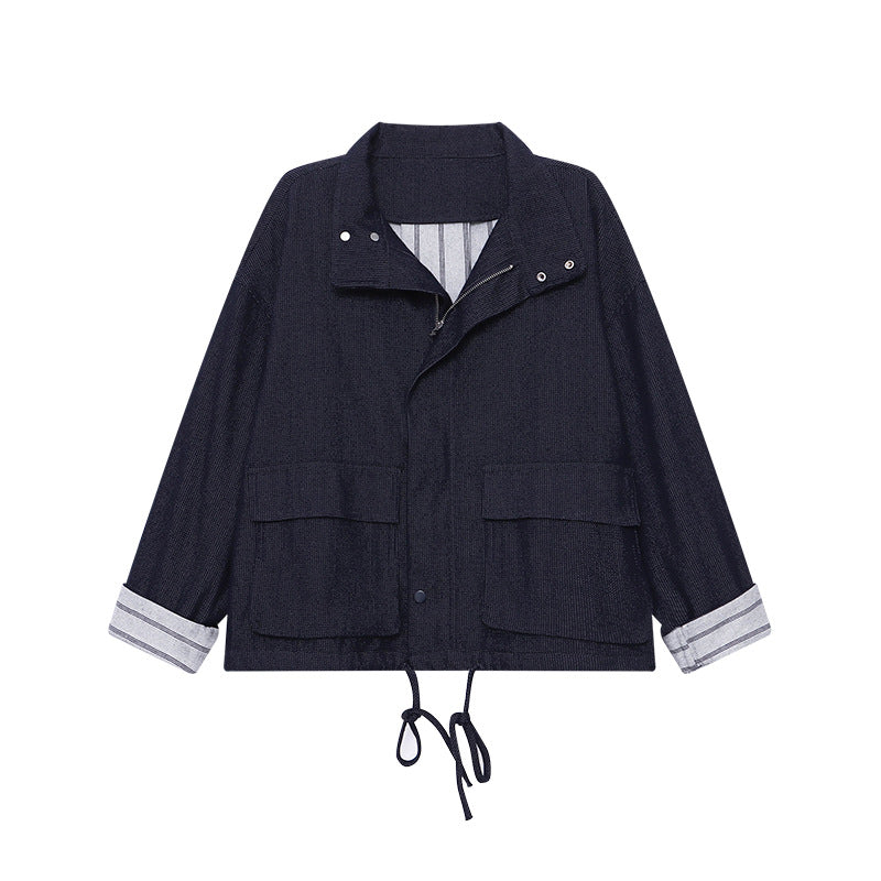 Damen Lässige Jacke Hochkragen Praktische Taschen Eveloria