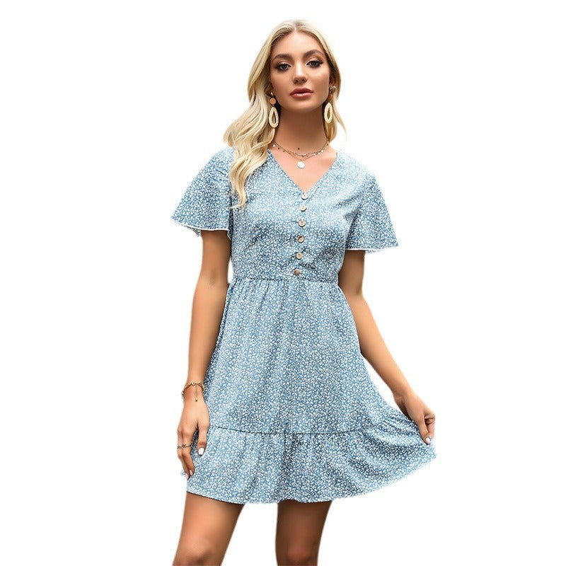 Damen Sommerkleid Luftig Rüschensaum Weiß