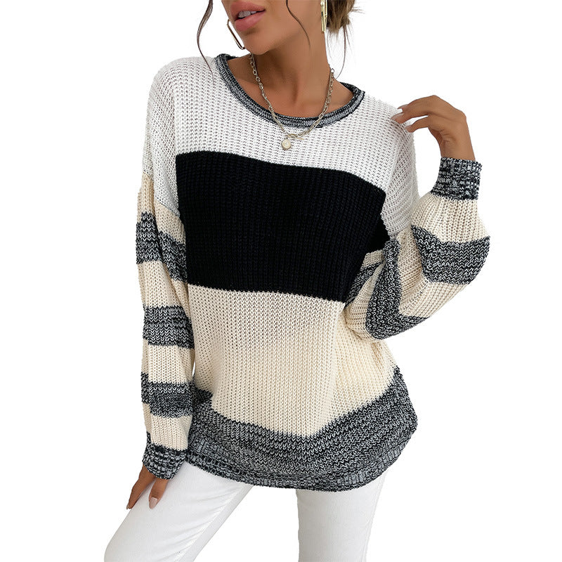 Damen Strickpullover Lässig Blockdesign Weite Ärmel Eveloria