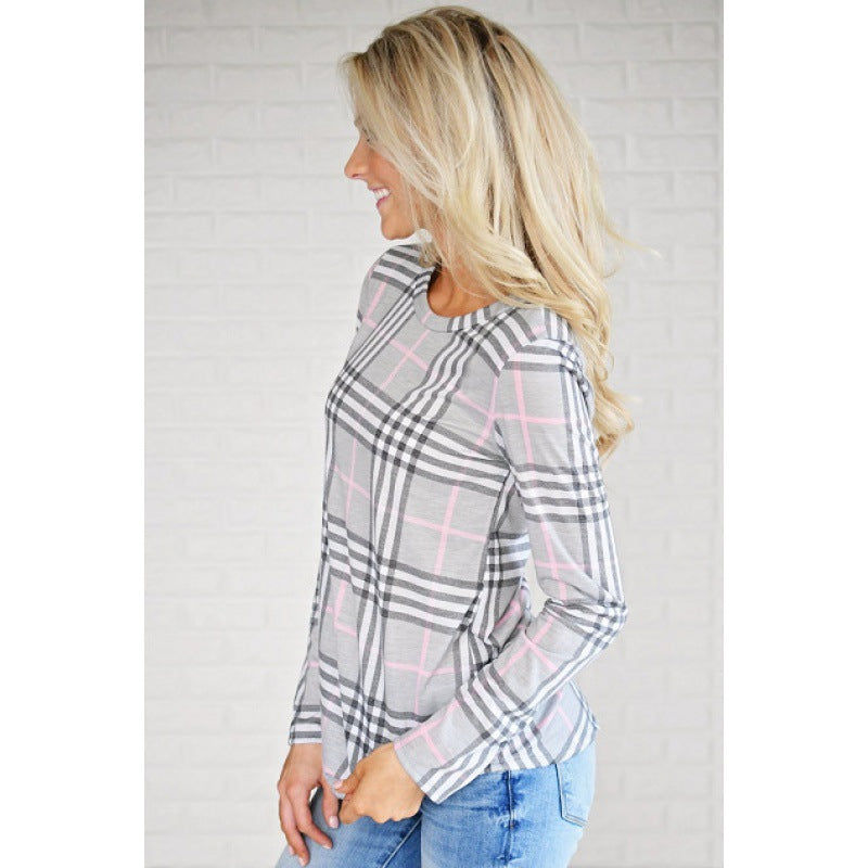 Damen Langarmshirt Karomuster mit Schlitzen Eveloria
