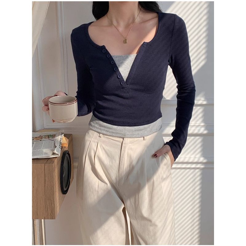 Damen Baumwollshirt Langarm Knopfleiste Weiß Eveloria