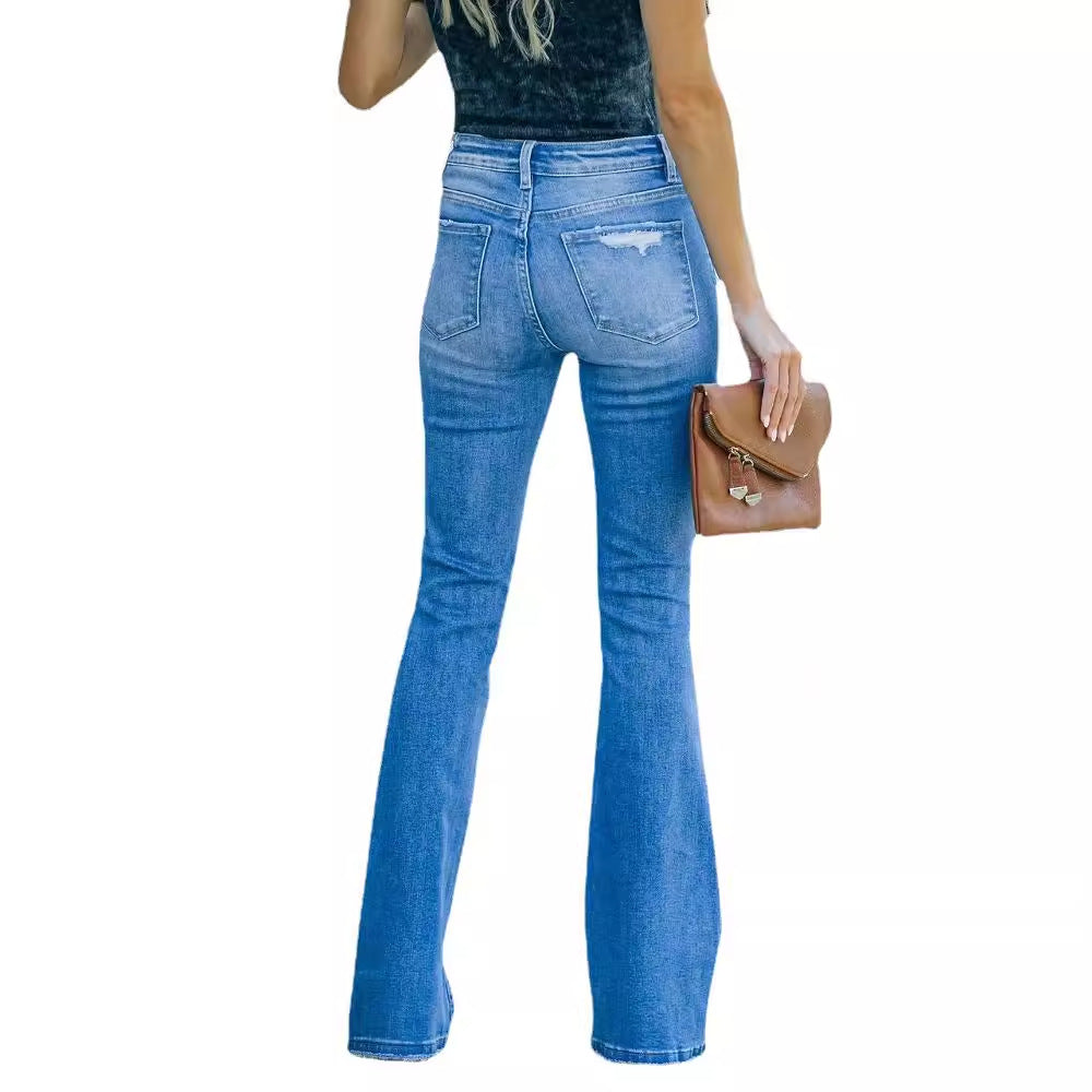 Damen Weite Jeans Destroyed Effekt Blau Eveloria
