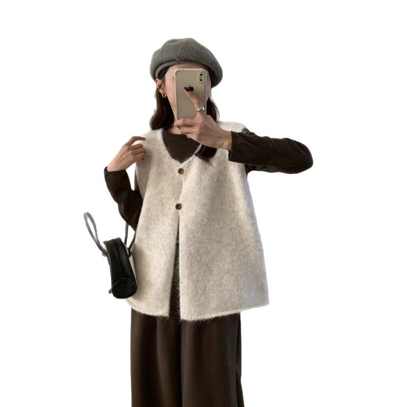 Damen Strickweste Lässiger Schnitt Mit Knöpfen Beige