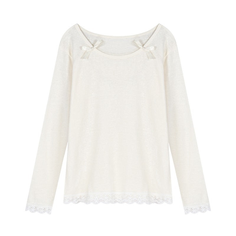 Damen Longsleeve-Shirt Spitzendetails Elegantes Oberteil