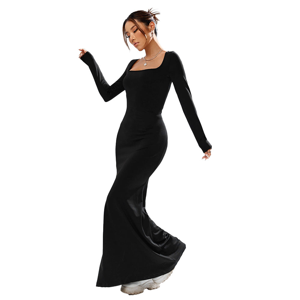 Damen Maxi-Kleid Quadratischer Ausschnitt Figurformend