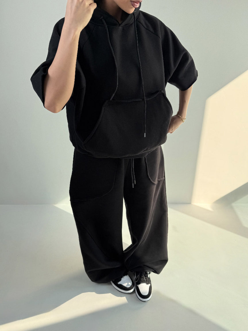 Damen Oversized Kapuzenpullover Kängurutasche Elastischer Saum