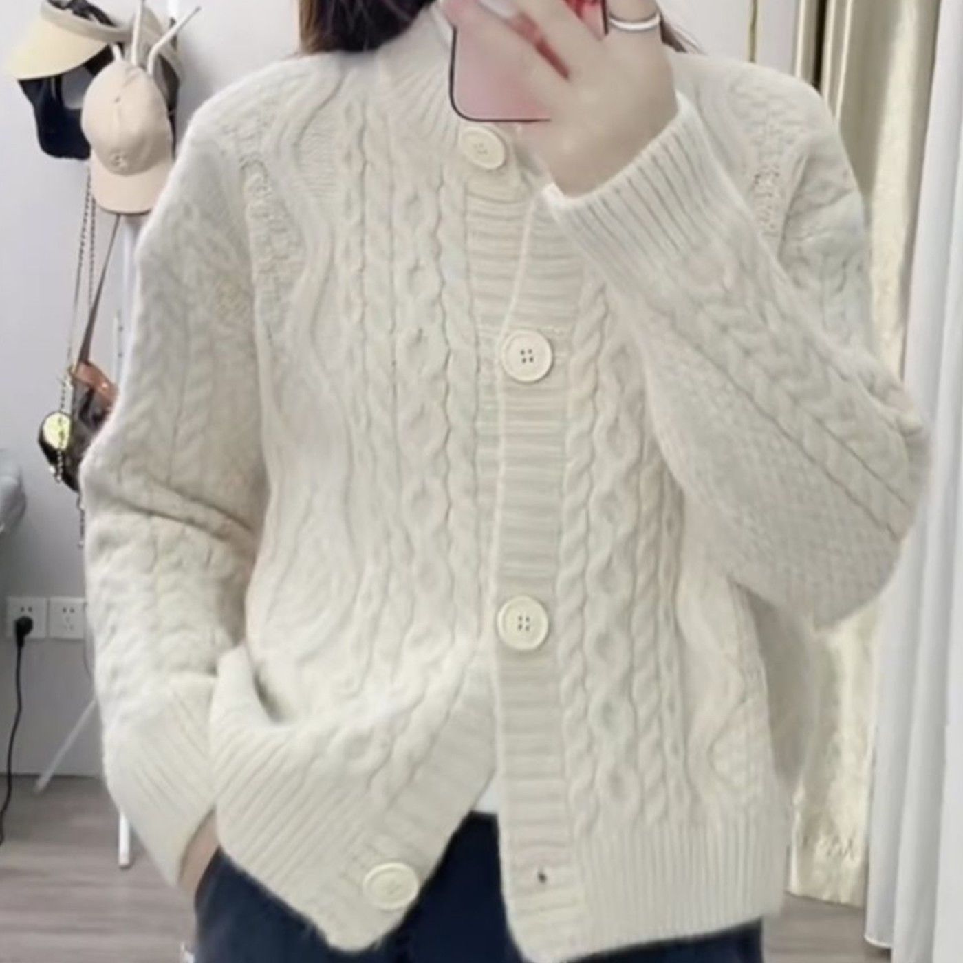 Damen Strickjacke Zopfmuster Kuschelig Eveloria