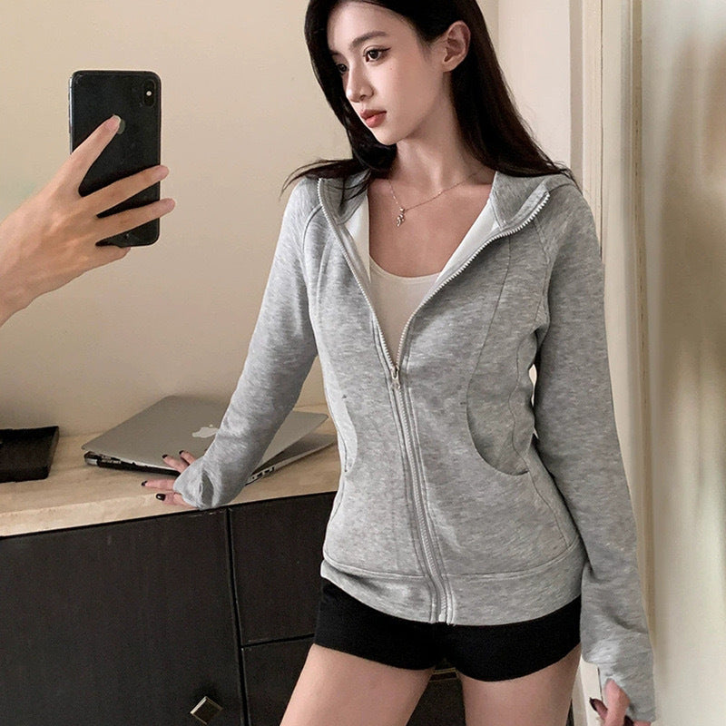 Damen Sportliche Kapuzenjacke Reißverschluss Eveloria