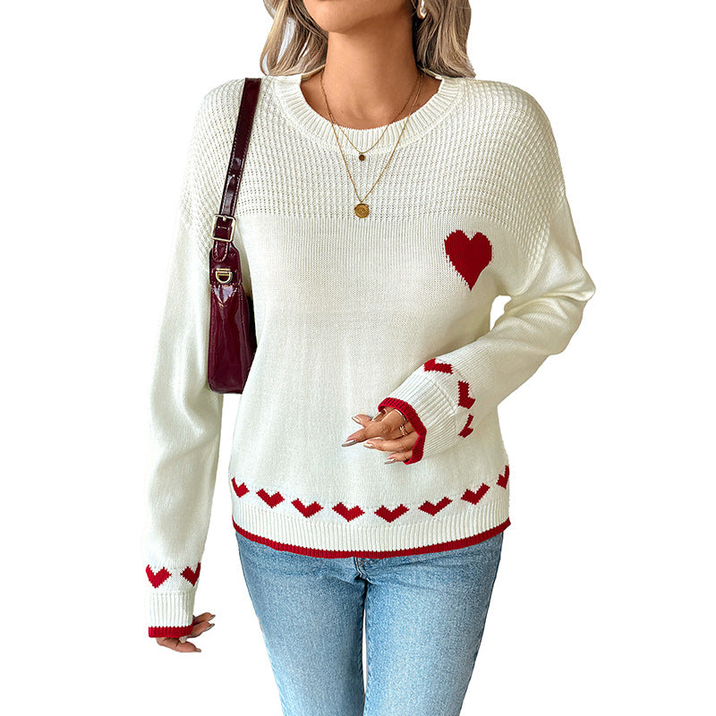 Damen Pullover Herzmuster Farbige Details Eveloria