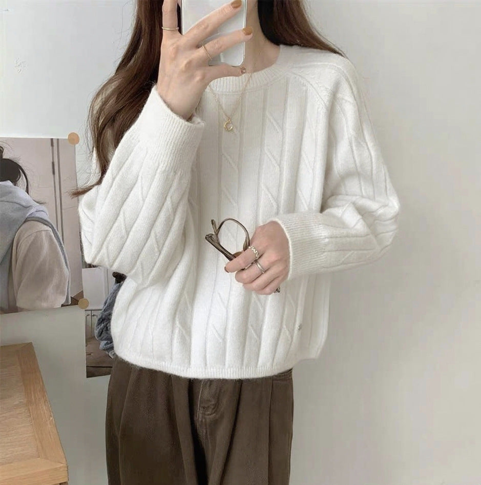 Damen Grobstrickpullover Rippdesign Lässiger Schnitt