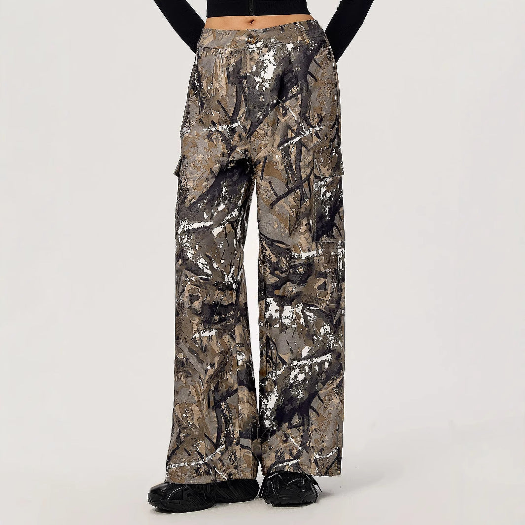 Damen Cargohose Camouflage Modern Baumwolle Beige